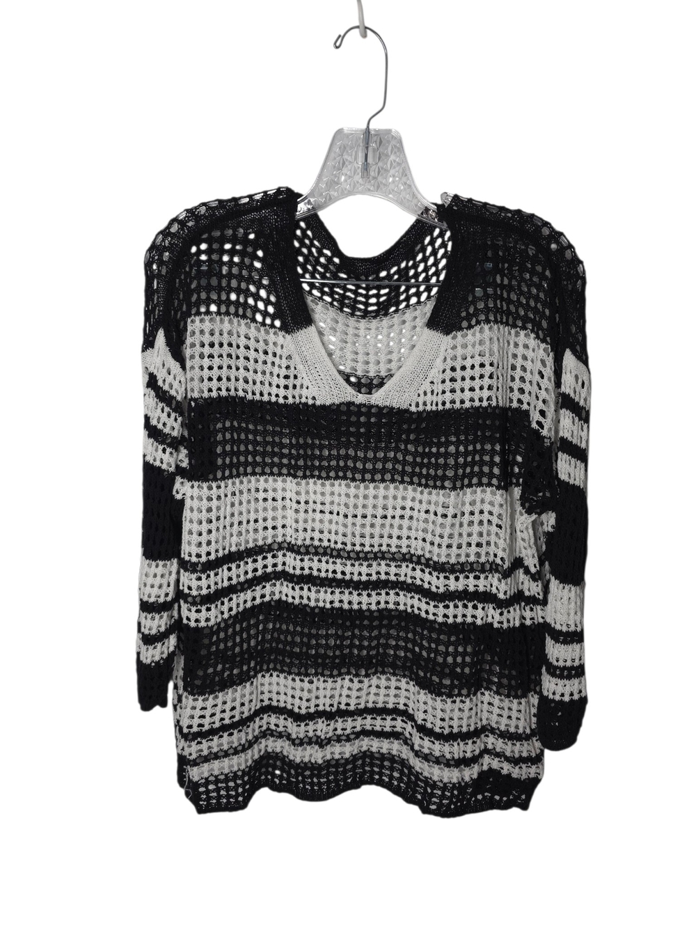 Black & White Open Knit V-Neck Beach Cover Up